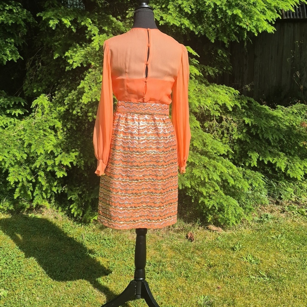 Vintage 2pc Vibrant Orange & Metallic Dress with Matching Jacket - 8 - Picture 4 of 10